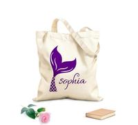 AILOONG Polyester Cotton Beach Bag 340g/m² thick fabric Girl Mermaid Tail Beautiful Skin-friendly material