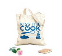 AILOONG Polyester Cotton Beach Bag 340g/m² thick fabric Kiss The Cook Kitchen Restaurant Pan Cooking Tools Skin-friendly material