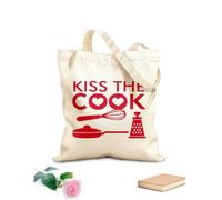 AILOONG Polyester Cotton Beach Bag 340g/m² thick fabric Kiss The Cook Kitchen Restaurant Pan Cooking Tools Skin-friendly material