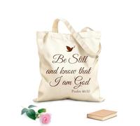 AILOONG Polyester Cotton Beach Bag Be Still and Know That I am God Psalm 46:10 Wall Art Sayings Vinyl Sticker Décor Decal Prayer Church Jesus Pray 340g/m² thick fabric Skin-friendly material