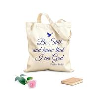 AILOONG Polyester Cotton Beach Bag Be Still and Know That I am God Psalm 46:10 Wall Art Sayings Vinyl Sticker Décor Decal Prayer Church Jesus Pray 340g/m² thick fabric Skin-friendly material