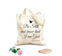 AILOONG Polyester Cotton Beach Bag Be Still and Know That I am God Psalm 46:10 Wall Art Sayings Vinyl Sticker Décor Decal Prayer Church Jesus Pray 340g/m² thick fabric Skin-friendly material