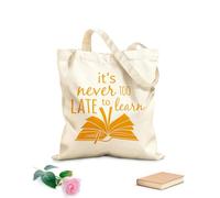 AILOONG Polyester Cotton Beach Bag Book School Education Quotation Reading Room Library Bookstore Motivation 340g/m² thick fabric Skin-friendly material