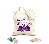 AILOONG Polyester Cotton Beach Bag Book School Education Quotation Reading Room Library Bookstore Motivation 340g/m² thick fabric Skin-friendly material