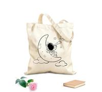 AILOONG Polyester Cotton Beach Bag Cartoon Astronaut On The Moon Baby Astronomy Outer Space Sky Stars 12 oz thick fabric Skin-friendly material 35x40cm Large
