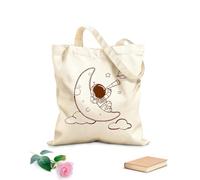 AILOONG Polyester Cotton Beach Bag Cartoon Astronaut On The Moon Baby Astronomy Outer Space Sky Stars 340g/m² thick fabric Skin-friendly material