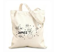 AILOONG Polyester Cotton Beach Bag Cartoon Astronomy Dinosaur Space Dinosaur Spaceship Planet Meteorite Stars Moon 12 oz thick fabric Skin-friendly material 35x40cm Large