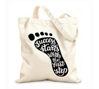 AILOONG Polyester Cotton Beach Bag Foot Pattern Motivational Quotes Success Starts With The First Step Quote Inspiration 12 oz thick fabric Skin-friendly material 25x30cm Small