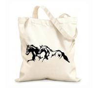 AILOONG Polyester Cotton Beach Bag Horse Gallop Animal Horse 12 oz thick fabric Skin-friendly material 31x36cm Medium