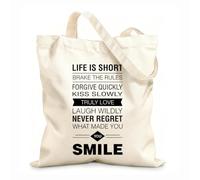 AILOONG Polyester Cotton Beach Bag Inspirational Quotes Life Is Short Font 12 oz thick fabric Skin-friendly material 31x36cm Medium