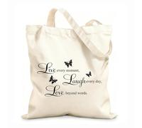 AILOONG Polyester Cotton Beach Bag Life Laughter Love Butterfly 12 oz thick fabric Skin-friendly material 35x40cm Large