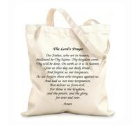 AILOONG Polyester Cotton Beach Bag Lord'S Prayer Quote Faith Pattern Amen Saying Bible Verse Calligraphy 12 oz thick fabric Skin-friendly material 31x36cm Medium