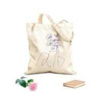AILOONG Polyester Cotton Beach Bag Minimalist Woman Bathing With Flowers And Butterflies Abstract Sketch Girl 340g/m² thick fabric Skin-friendly material