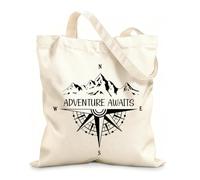 AILOONG Polyester Cotton Beach Bag Mountain Compass Camping Rv Caravan Car Adventure Waiting Travel Explore 12 oz thick fabric Skin-friendly material 25x30cm Small