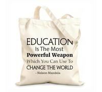 AILOONG Polyester Cotton Beach Bag Nelson Mandela Quotes Education Is The Most Powerful Weapon Science 12 oz thick fabric Skin-friendly material 25x30cm Small
