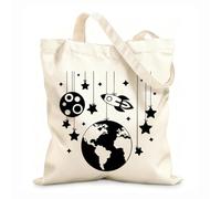 AILOONG Polyester Cotton Beach Bag Planets Space Rocket Ship And Stars Spacecraft 12 oz thick fabric Skin-friendly material 25x30cm Small