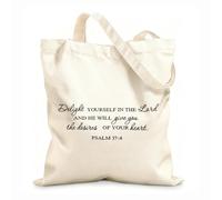 AILOONG Polyester Cotton Beach Bag Psalms: Delight In The Lord Inspirational Quotes Bible Verses 12 oz thick fabric Skin-friendly material 35x40cm Large