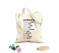AILOONG Polyester Cotton Beach Bag Rules School Study Education Motivational Font 12 oz thick fabric Skin-friendly material 35x40cm Large