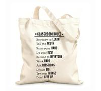 AILOONG Polyester Cotton Beach Bag Rules School Study Education Motivational Font 12 oz thick fabric Skin-friendly material 31x36cm Medium