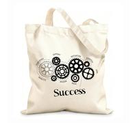 AILOONG Polyester Cotton Beach Bag Success Gear Teamwork Quote Creative Work Gear 12 oz thick fabric Skin-friendly material 31x36cm Medium