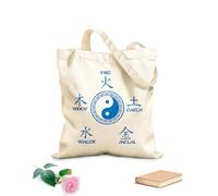 AILOONG Polyester Cotton Beach Bag The Five Elements And The Yin-Yang Symbol In Traditional Chinese Medicine 340g/m² thick fabric Skin-friendly material