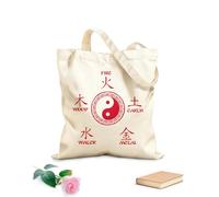 AILOONG Polyester Cotton Beach Bag The Five Elements And The Yin-Yang Symbol In Traditional Chinese Medicine 340g/m² thick fabric Skin-friendly material