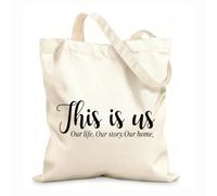 AILOONG Polyester Cotton Beach Bag This Is Our Family Our Life Story Introduction 12 oz thick fabric Skin-friendly material 25x30cm Small