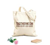 AILOONG Polyester Cotton Beach Bag TOGETHER WE CAN DREAM BELIEVE LEAD ACHIEVE 340g/m² thick fabric Skin-friendly material