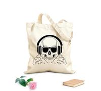 AILOONG Polyester Cotton Hand bags 12 oz thick fabric Headphones Funny Skull Bones game Playroom Uses as a makeup bag 25x30cm Small