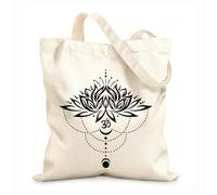 AILOONG Polyester Cotton Hand bags 12 oz thick fabric Lotus Yoga Zen Relax Om Flower Meditation Uses as a makeup bag 25x30cm Small