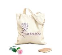AILOONG Polyester Cotton Hand bags 340g/m² thick fabric Just Breathe Logo Quote Yoga Meditation Lotus Flower Pattern Uses as a makeup bag