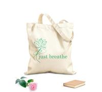 AILOONG Polyester Cotton Hand bags 340g/m² thick fabric Just Breathe Logo Quote Yoga Meditation Lotus Flower Pattern Uses as a makeup bag