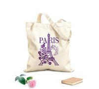 AILOONG Polyester Cotton Hand bags 340g/m² thick fabric Paris Eiffel Tower Romantic Musical Notes Flowers Uses as a makeup bag
