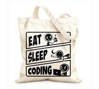 AILOONG Polyester Cotton Hand bags Eat Sleep Coding Teenager Play Tablets 12 oz thick fabric Uses as a makeup bag 25x30cm Small