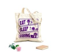AILOONG Polyester Cotton Hand bags Eat Sleep Coding Teenager Play Tablets 340g/m² thick fabric Uses as a makeup bag