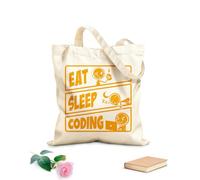 AILOONG Polyester Cotton Hand bags Eat Sleep Coding Teenager Play Tablets 340g/m² thick fabric Uses as a makeup bag