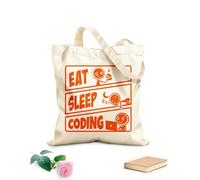 AILOONG Polyester Cotton Hand bags Eat Sleep Coding Teenager Play Tablets 340g/m² thick fabric Uses as a makeup bag