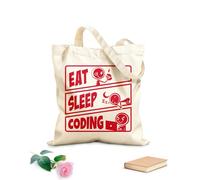 AILOONG Polyester Cotton Hand bags Eat Sleep Coding Teenager Play Tablets 340g/m² thick fabric Uses as a makeup bag