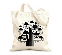 AILOONG Polyester Cotton Hand bags Internet Cloud Technology Communication IT 12 oz thick fabric Uses as a makeup bag 35x40cm Large