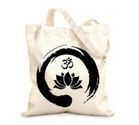 AILOONG Polyester Cotton Hand bags Lotus Flower Inside Zen Symbol Om Buddhism 12 oz thick fabric Uses as a makeup bag 25x30cm Small