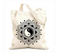AILOONG Polyester Cotton Hand bags Mandala Lotus Flower Yin Yang Symbol Buddhism 12 oz thick fabric Uses as a makeup bag 31x36cm Medium