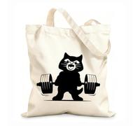 AILOONG Polyester Cotton Hand bags Strong Cat Silhouette Lifting Weights Deadlifting Gymnastics Logo 12 oz thick fabric Uses as a makeup bag 25x30cm Small