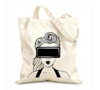 AILOONG Polyester Cotton Hand bags Virtual Reality VR Headset Girl 12 oz thick fabric Uses as a makeup bag 31x36cm Medium