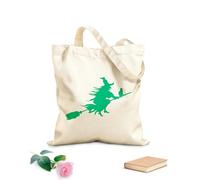AILOONG Polyester Cotton Hand bags Witch Flying with a Cat Halloween 340g/m² thick fabric Uses as a makeup bag
