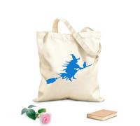 AILOONG Polyester Cotton Hand bags Witch Flying with a Cat Halloween 340g/m² thick fabric Uses as a makeup bag