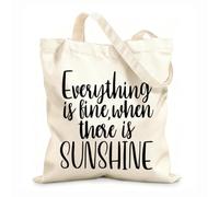 AILOONG Polyester Cotton Shopping Bags 12 oz thick fabric Everything Is Fine When There Sunshine Quotes Reusable 35x40cm Large