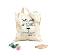 AILOONG Polyester Cotton Shopping Bags 12 oz thick fabric Golden Bible Verse John 3 16 For God So Loved Reusable 25x30cm Small