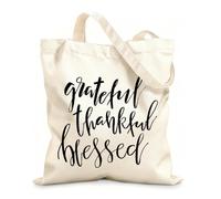 AILOONG Polyester Cotton Shopping Bags 12 oz thick fabric Grateful Thankful Blessed Inspirational Reusable 25x30cm Small