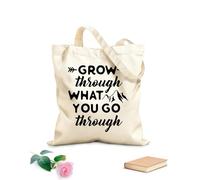 AILOONG Polyester Cotton Shopping Bags 12 oz thick fabric Grow Through What You Go Quotes Reusable 35x40cm Large