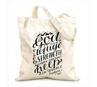 AILOONG Polyester Cotton Shopping Bags 12 oz thick fabric Hand Lettering The Lord Is Our Refuge And Strength Reusable 35x40cm Large